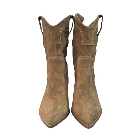 Larroude Thelma Camel Suede Western Heeled Boots Women's Hand Made, Size 7 NWOB - Picture 4 of 9